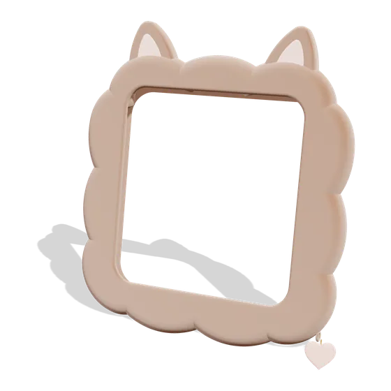 Cocoa Kitty: a brown cloud-edged frame with cat ears and a blush heart charm